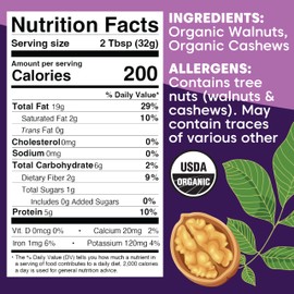 Wilderness Poets, Walnut Butter with Cashews - Organic & Raw (8 Ounce - Half Pound) - Glass Jar