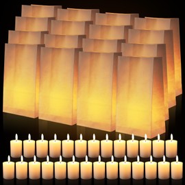 Conelist 72 Sets White Luminary Bags with Unscented Candles, Paper Candle Bags White Lantern Bags White Votive Candles Bulk Candles for Wedding Christmas Holiday Party, Each 10 Hours Burning