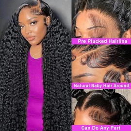 Dundix Peluca De Cabello Humano Con Ondas Profundas Y Encaje Frontal De 26 Pulgadas, Densidad 200, 13X6, Con Ondas Profundas Y Rizos Profundos, Con Cabello De Bebé.
