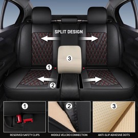 IKABEVEM Full Set Car Seat Covers Fit for Nissan Titan 2009-2024 Faux Leather Seat Cushion 2 Rows 5 Seats Waterproof Anti-Slip Automotive Interior Accessories (Red Line)