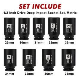 CASOMAN large socket set 1/2- Inch Drive Deep Spindle Axle Nut Impact Socket Set, 6 Point, CR-MO, Metric, 29mm-38mm, 9-Piece 1/2" Dr. Deep Impact Socket Set