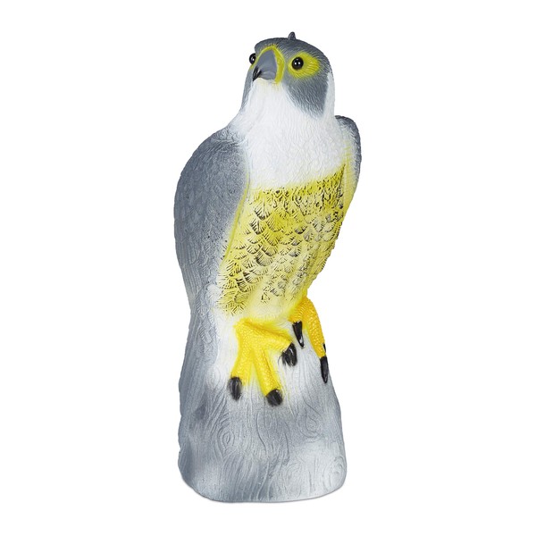 Relaxdays Bird Deterrent Hawk, Sitting, Standing & Hanging, Decorative Figure, Pigeon Scarer for Garden, Balcony, Patio, Grey