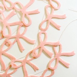 Pink Bow Garland 28 Felt Bow Birthday Decorations Pre-Strung 8 Foot Light Pink Banner for Pretty Coquette Decor, Bachelorette, Baby Shower, Easter Party, Coquette Birthday Decorations and Home Decor