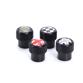 Metal Black Wheel Valve Stem Caps Cover Screw for Mini Cooper R50 R52 R53 R55 R56 R60 F54 F55 F56 F60 (Checkered)