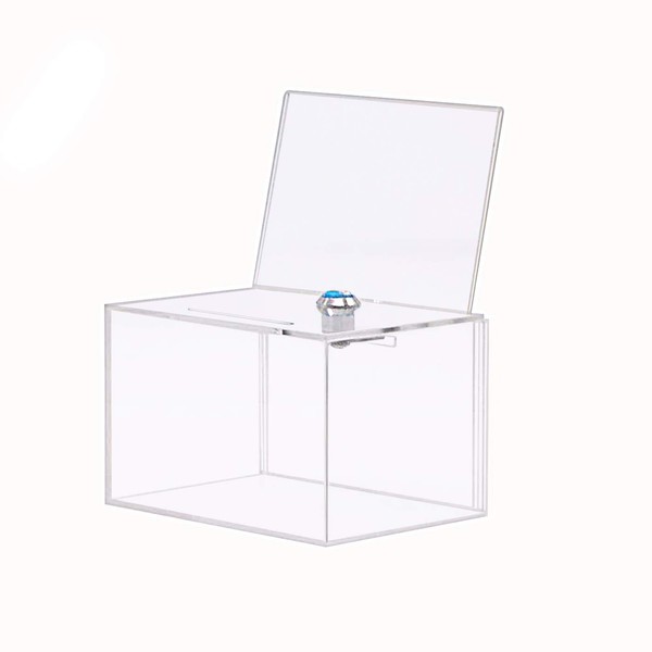 Donation Box with Lock,Acrylic Ballot Box,Vote Box,Ticket Box,Clear Suggestion Box with 4x6 Ad Frame Flyer Sign Holder for Vote Coin Card Collection