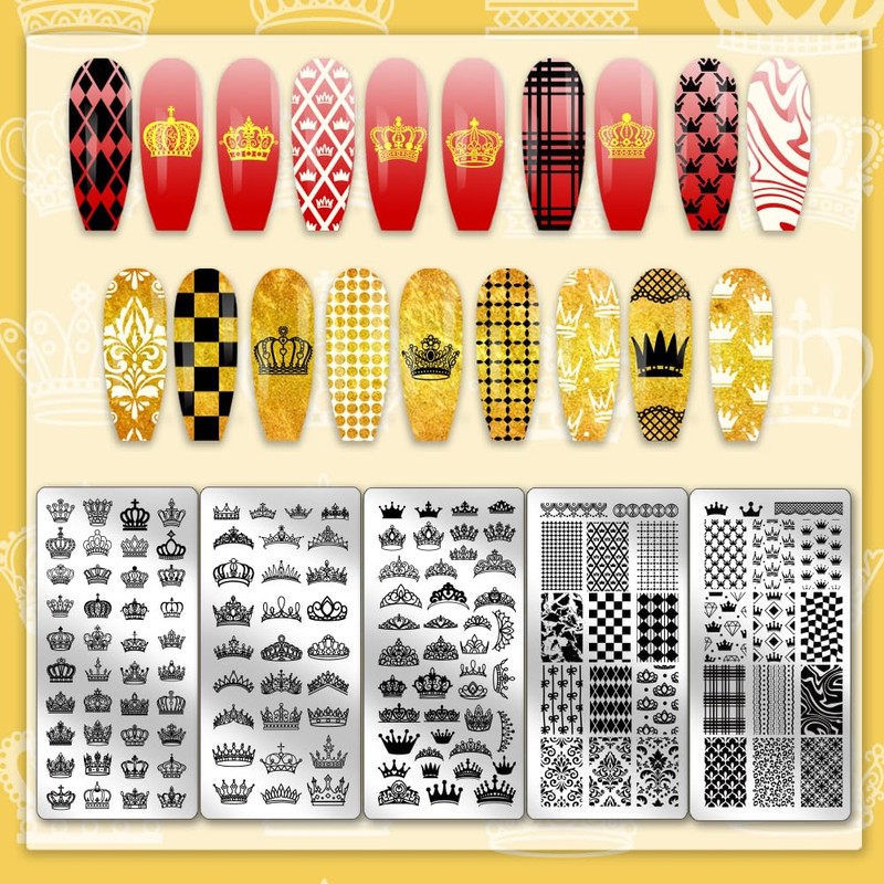 PH PandaHall 5pcs Crown Nail Stamping King Queen Nail Art