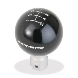 SR1 Performance C6 Corvette Script 6 Speed Shift Knob for 2005-2013 C6, Z06, ZR1, Grand Sport (Black Knob with White Text)