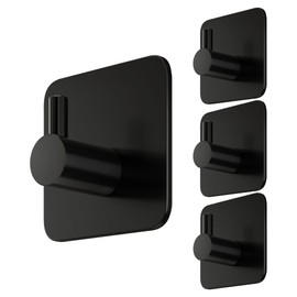 4smile 4smile 4er-SET Handtuchhalter ohne Bohren - Schwarze Klebehaken wasserfest - Handtuchhaken Bad Edelstahl rostfrei, Haken selbstklebend, attraktive Wandhaken