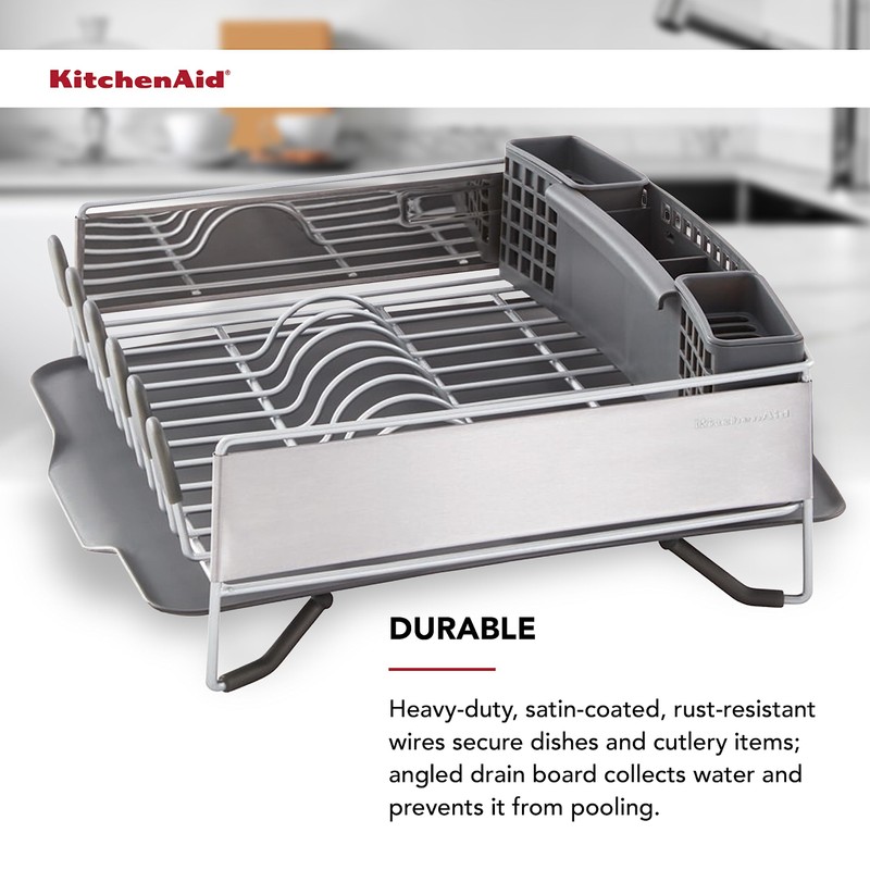 KitchenAid Compact, Space Saving Rust Resistant Dish Rack with Removable