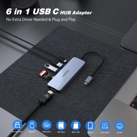 HOPDAY USB C Hub Dual Monitor USB C Adapter, 6 in 1 USB C Dongle with 4K HDMI, 100W PD, USB 3.0, SD/TF for MacBook Pro/Air, Surface, DEll, HP