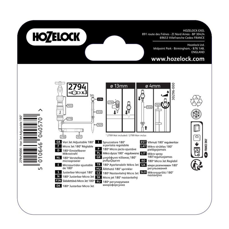 Hozelock 180 Degree Adjustable Micro Jet, 4/13 mm - Pack