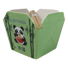 Ebros Gift Asian Takeout To Go Box Shaped Serving Bowl16Oz With Bamboo Chopsticks And Built In Rest Set Oriental Dining Rice Soup Ramen Bowls Kitchen Accent (Lucky Panda With Bamboo)