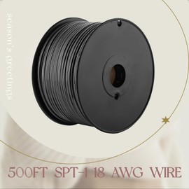 ZZicestar 18/2 SPT-1 Electrical Wire, Lamp Cord Wire Bulk,UL Listed Landscape Lighting Christmas Light Wire, 500FT (Black)
