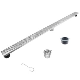 Bernkot Linear Shower Drain 54", 304 Stainless Steel Floor Drain with Grid Drain Cover & Hair Strainer, Rectangular Shower Drain w/CUPC Certified, Brushed