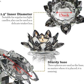 Lotus Black Crystal Tea Candle Holder Crystal Wishing Tealight Candlestick Stand Exquisite Desktop Decoration Holiday Celebration Wedding Restaurant Party Atmosphere Decoration (4 Pcs, Black)