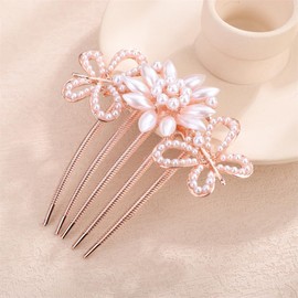 Aimimier Dainty Flower Butterfly Hair Side Combs Faux Pearl Decorative Styling Comb Party Wedding Bridal Hair Accessories for Women