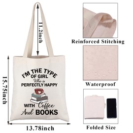 PLITI Book Lover Tote Bag Coffee Lover Gift Bookworm Gift Librarian Appreciation Gift Bookish Gift Reading Shoulder Bag (Girl Coffee Book TGCA)