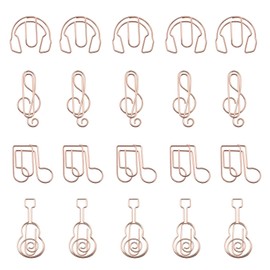 Create idea 20PCS Music Themed Paper Clips Treble Clef Musical Note Headphone Guitar Shape Metal Creative Paper Clips School Office Supplies Rose Gold