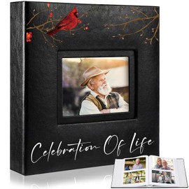 ReliThick Cardinal Funeral Photo Album 4 x 6 Inch 200 Blank Pages Memorial Leather Memory Album Scrapbook for Memorial Service Celebration of Life Decor in Loving Party Supply(Celebration of Life)