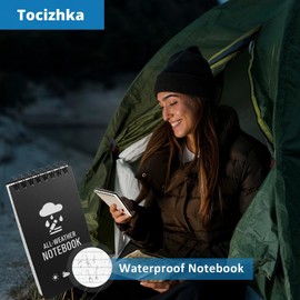 4 Pack Waterproof Notebook, 3" x5" Small Pocket Notebook, Top Spiral Notepad, All Weather Notebook, Police Notepad with Stone Paper, Mini Memo Pads for Outdoor Field School Office, Black