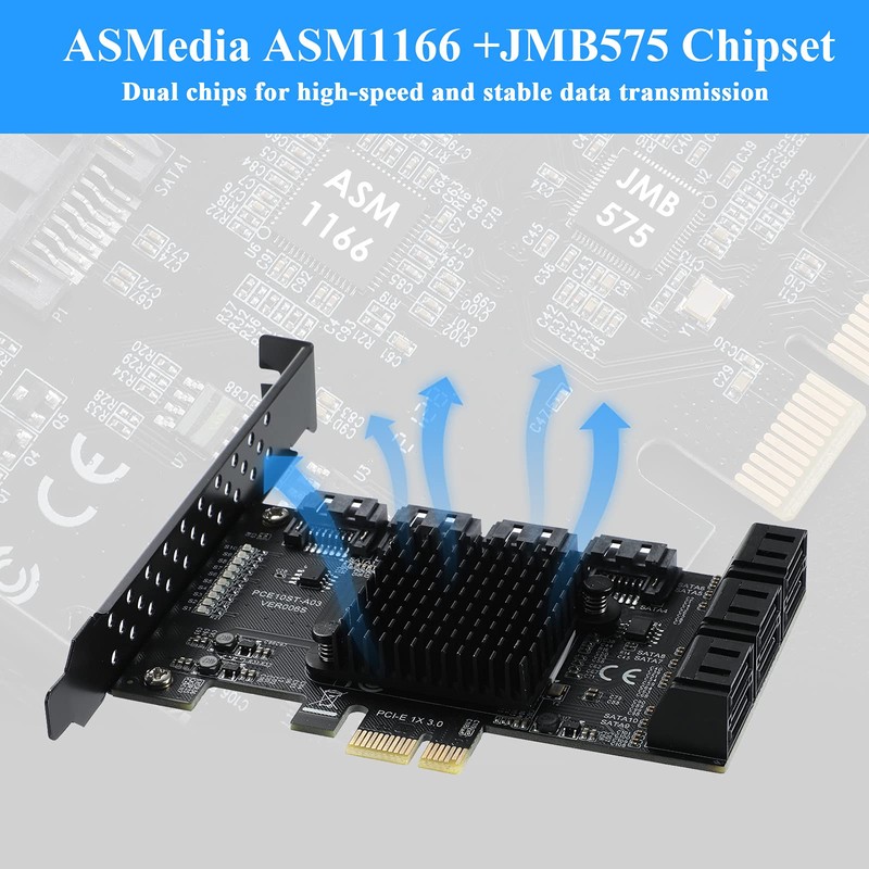 BEYIMEI PCIE SATA 3.0 Card,6 Gbps 10-Port Controller SATA Card