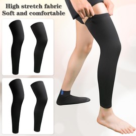 JEFHOMKIT 2Pairs Leg Sleeves,Full Leg Compression Sleeve,Compression Long Knee Sleeve,Sports Compression UV Long Leg Sleeves with Anti-slip Silicone Strips for Men Women Running Basketball Football