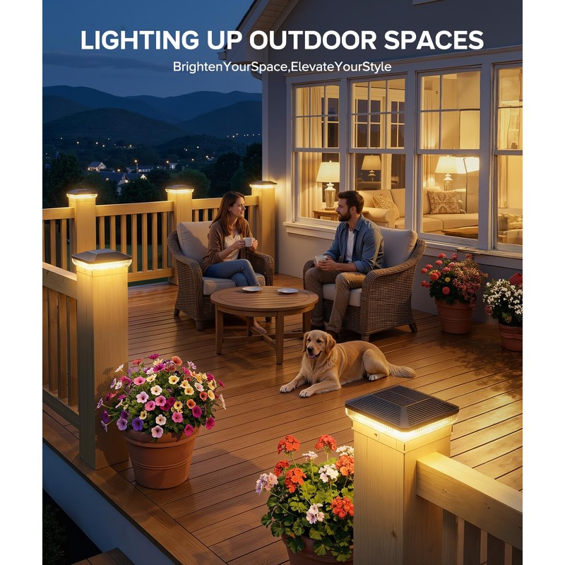 ENSLI 6 Pack Solar Post Cap Lights Outdoor with 3