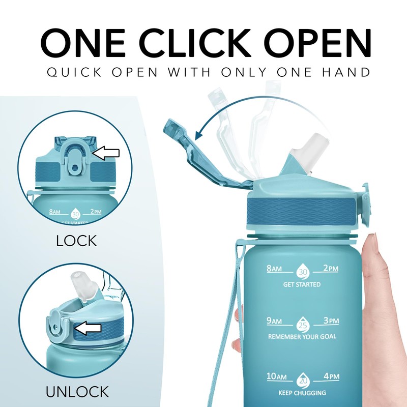 Hyeta 32oz Water Bottles with Straw - Stay Motivated and
