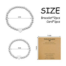 XMNIVATE 2 Pcs Women's Bracelets Friendship Bracelets Stainless Steel Jewelry Heart Shaped Gifts Birthday Bracelets Perfect for Mothers Daughters (Silver)