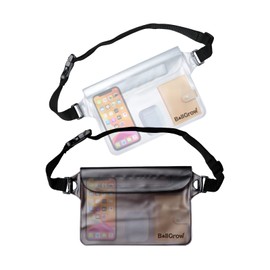 BellGrow Waterproof Bag, Waterproof Pouch, Pool Bag, Waist Bag, Fanny Pack, Pool, Beach, Fishing(Set of 2), IP68, JIS Certified, grey white