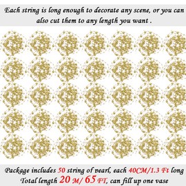 Cusmation 50pcs Pearls String Beads of Pearls, 10+5mm Bright Gold Artificial Pearl String for Floating Candles Centerpieces, Vase Filler, Wedding Centerpiece Christmas Party Decor