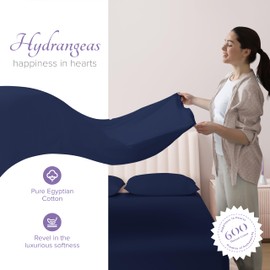 Carressa Linen Luxury Egyptian Cotton Sheets Twin XL Size - 600 Thread Count 3 PC Twin XL Sheets Deep Pockets, Soft, Cooling Extra Long Staple Sateen Weave College Dorm Bedding Twin XL - Navy Blue