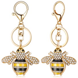 Sureio Rhinestone Bee Keychain 2 Pieces Animal Key Chain Cute Yellow Bee Crystal Keychain with Lobster Clasp Charm Pendant Keyring for Bag Purse Wallet