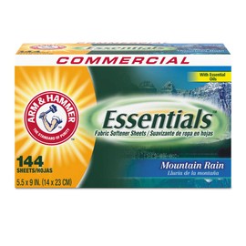 Arm & Hammer CDC 33200-14995 Essentials Dryer Sheets, Mountain Rain, 144 Sheets/box, 6 Boxes/carton