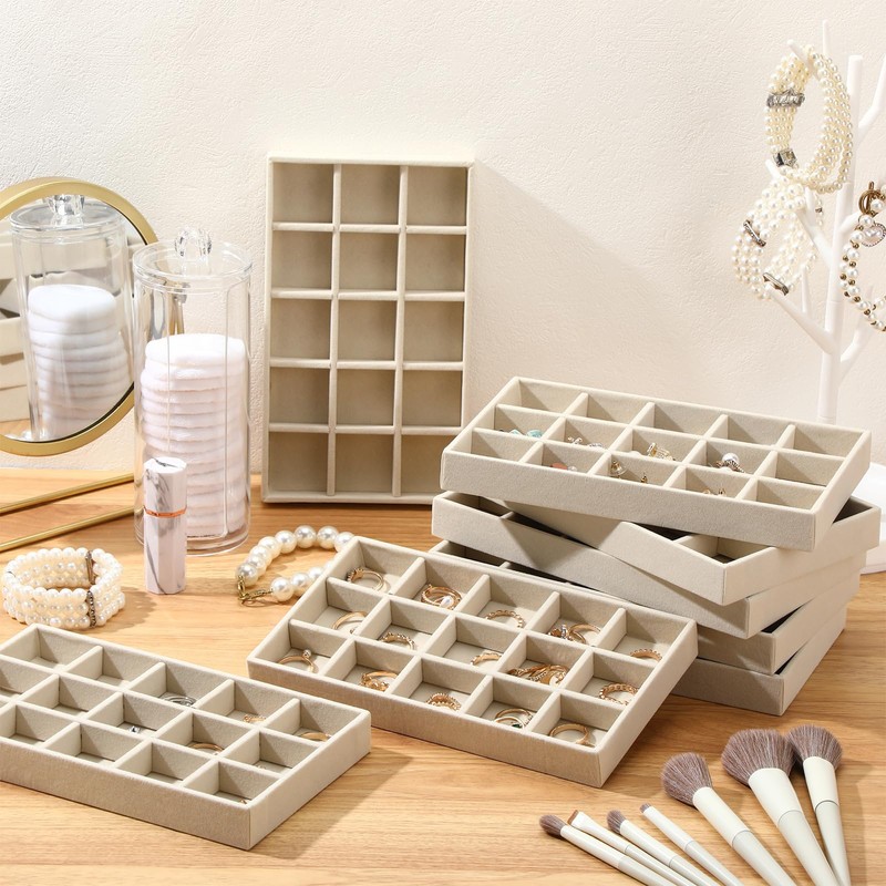 Highergo 8 Pcs Velvet Jewelry Trays Stackable Drawers Organizer Ring