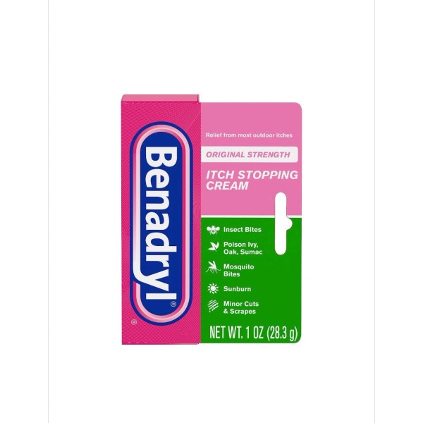 ON CONTAINER BENADRYL ITCH STOPPING CREAM 1oz Exp. 3/27