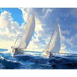 Natuyalo Paint by Numbers for Adults Beginner, Sailboat Acrylic Easy Paint by Numbers Kits Ocean Landscape Craft Kits for Adults Suitable for Home Wall Decoration Flameless 16x20 Inch