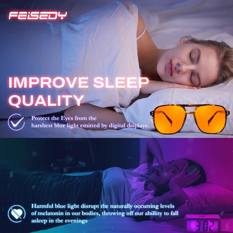 FEISEDY Gafas Ámbar para Luz Azul para Computadora y Gaming,