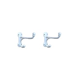 RiloStore Pack of 2 Vintage Double Hooks White Hanging Hooks Wall Hooks Coat Hooks Nostalgia Antique White Shabby Chic Metal Cast Iron Hooks Multipurpose Hooks Garage Carport Conservatory Hallway