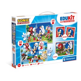 Clementoni Educational Game Edukit 4 in 1 Sonic (Jigsaw Children Puzzle 30 Pieces and 48 Pieces, 6 Cubes, 1 Memo), Game For Children 3-5 Years, Gift For Boy/Girl, Cartoon, Made In Italy, 18318