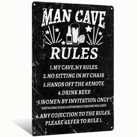 Man Cave Rules Funny Matel Vintage Tin Sign for Wall Decor Man Cave Bar Garage Cool Stuff For Men 8x12 Inch (2587)