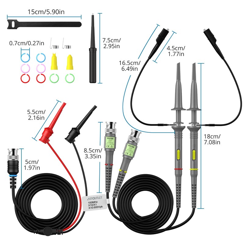 AUTOUTLET P6100 100 MHz Oscilloscope Clip Probes with BNC to