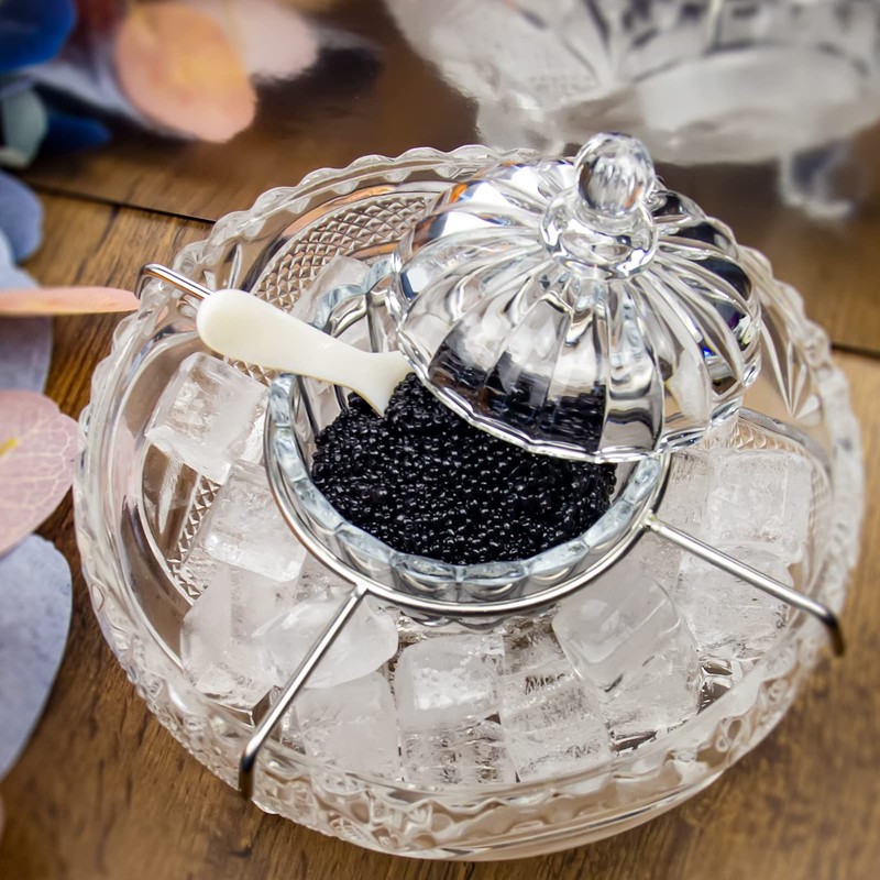 DUEBEL Glass Caviar Dish, 1 Pumpkin-Shape Glass Divided Serving Set