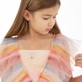 925 Sterling Silver Lavender Round Simulated Alexandrite Pendant Necklace For Preteens & Teenage Girls 16" - Lavender CZ Necklace for Girls - Shining Jewelry Gift For Teen Girls born in June