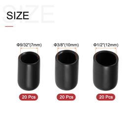 QUARKZMAN Pack of 60 Round Rubber Caps 9/32 Inch 3/8 Inch 1/2 Inch (7 mm 10 mm 12 mm) Black Vinyl Cover Screw Thread Protective Caps Assortment Set