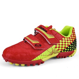 MiFeloo Kids Soccer Cleats Turf Outdoor Indoor TF Soccer Shoes Little Big Boys Girls Red/Yellow 12(M) US
