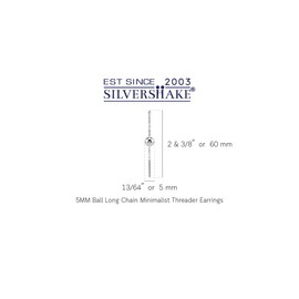 Silvershake 925 Sterling Silver Rhodium Plated 5MM Silver Ball Long Chain Minimalist Pull Through Threader Earrings Jewelry for Women or Teens, Sterling Silver, No Gemstone