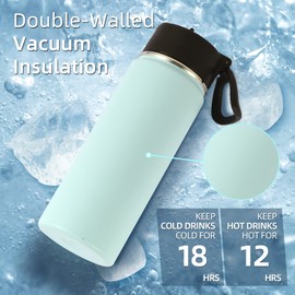 Volhoply 18oz Insulated Water Bottle Bulk 2 Pack,Kids Stainless Steel Water Bottles with Straw,Wide Mouth Reusable Metal Thermos Water Bottle,Double Wall Vacuum Sport Flask for Cold Drink(Fog,2 Set)
