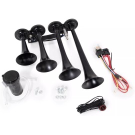 Horn FARBIN 4-speaker 12V air horn 150dB car horn kit with compressor Train SUV Black