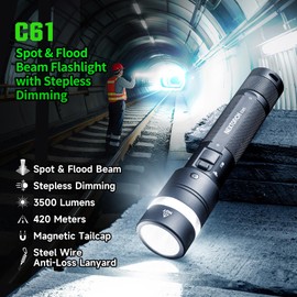 NEXTORCH C61 Rechargeable Flashlight, 3500 Lumen High Power LED Work Light with Wire Lanyard Ring Set, Magnetic Base Working Bidirectional Flashlight for Car Repair, Camping, Home and Emergency Use